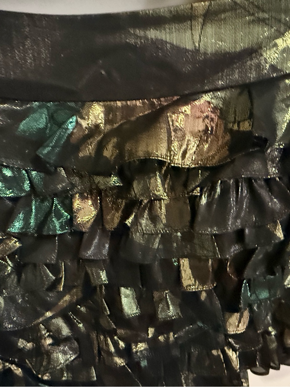 Marc by MarcJacobs Silk Ruffle Mini Skirt size2 Black Iridescent Metallic - Picture 2 of 7